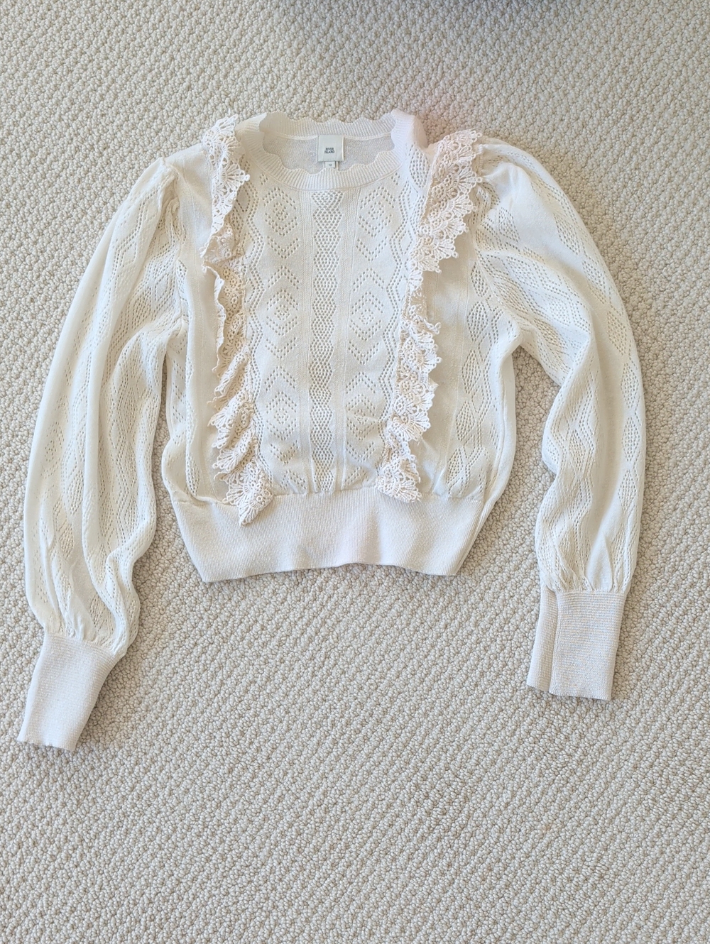 River Island Cream Lace-Trim Crew Neck Sweater